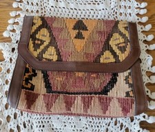 Vintage Midcentury Kilim Rug Clutch Handbag Purse 9.75"w 8.5"t 2"d
