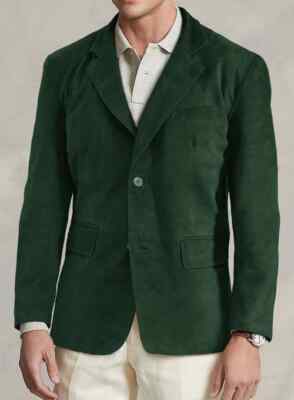 Men's Green Suede Leather Blazer Pure Lambskin Slim Fit Stylish Coat Blazer