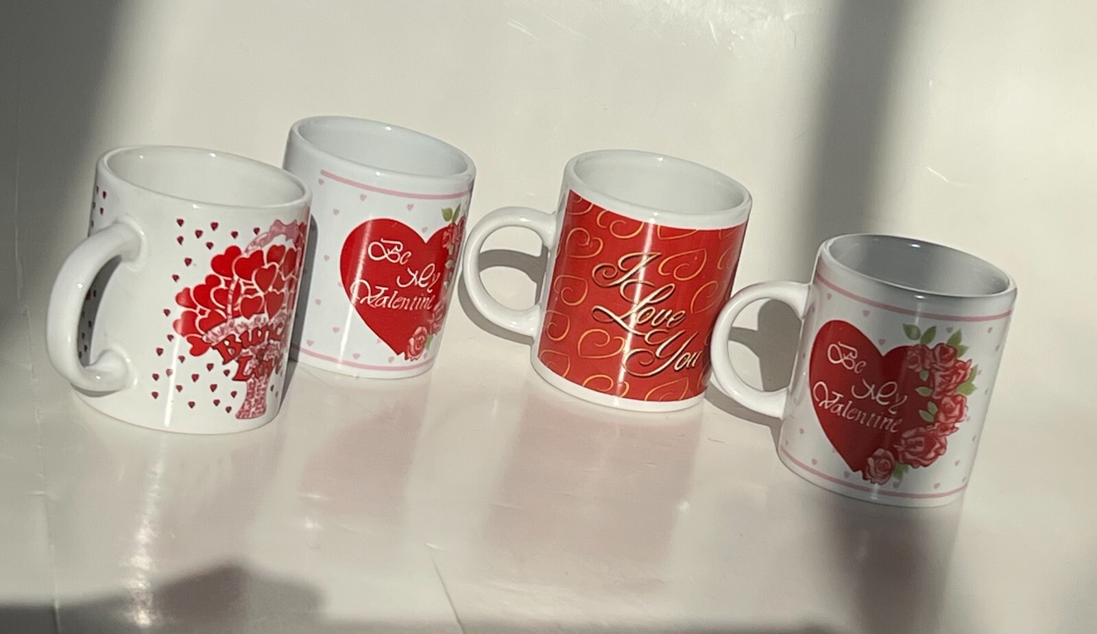 SET of 4-Vintage-Espresso Mugs-Be My Valentine-I Love You-Bunches of Love-Hearts