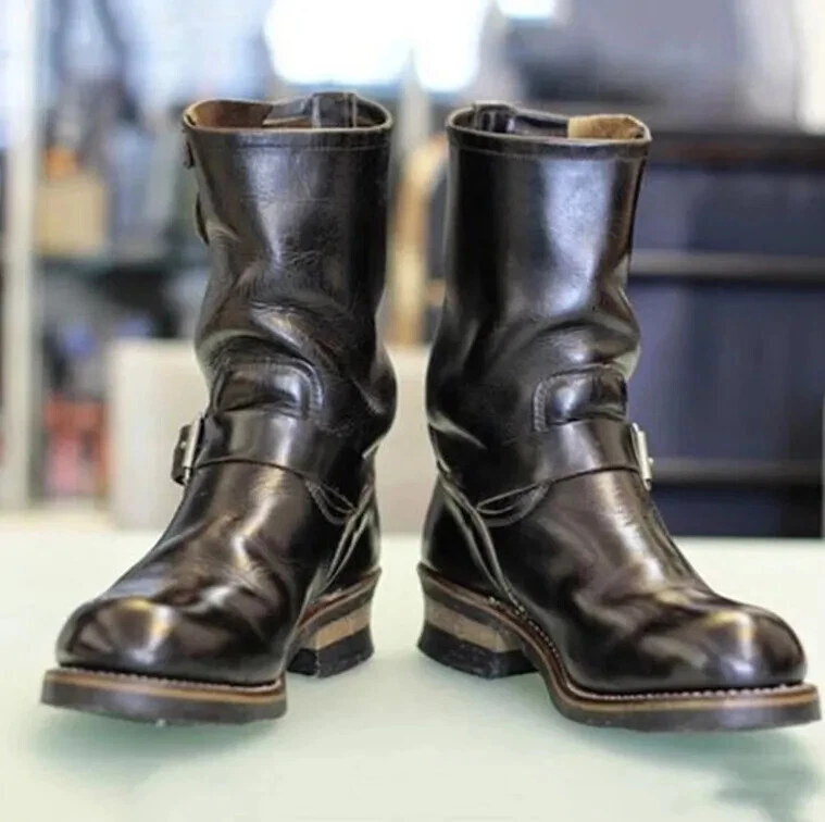 Handmade Men's Black Leather Motorcycle Boots, Men Black Work Boots, Mens Boots - Image 2 of 4