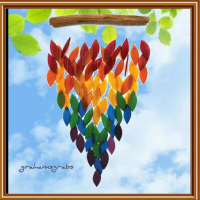 DELUXE RAINBOW WATERFALL HAND CUT GLASS WIND CHIME GEGLUEG543 FREE SHIPPING