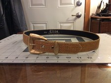 Vintage Elite Fresno California Tan Woven Waist Belt with Brass Beaded Trim Sz L