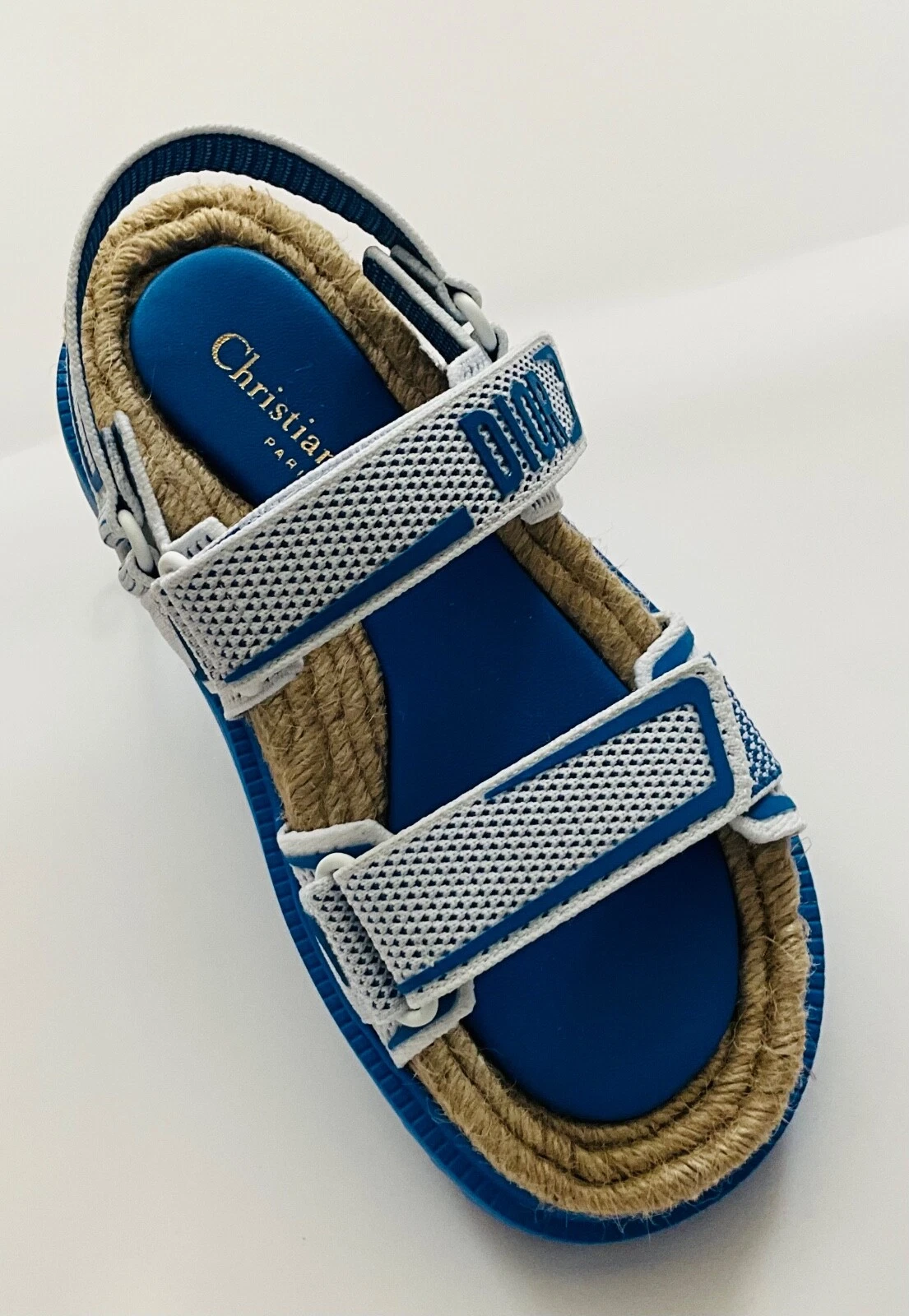 Sandales plates en maille et caoutchouc à sangle tactile bleue DiorAct taille 35,5