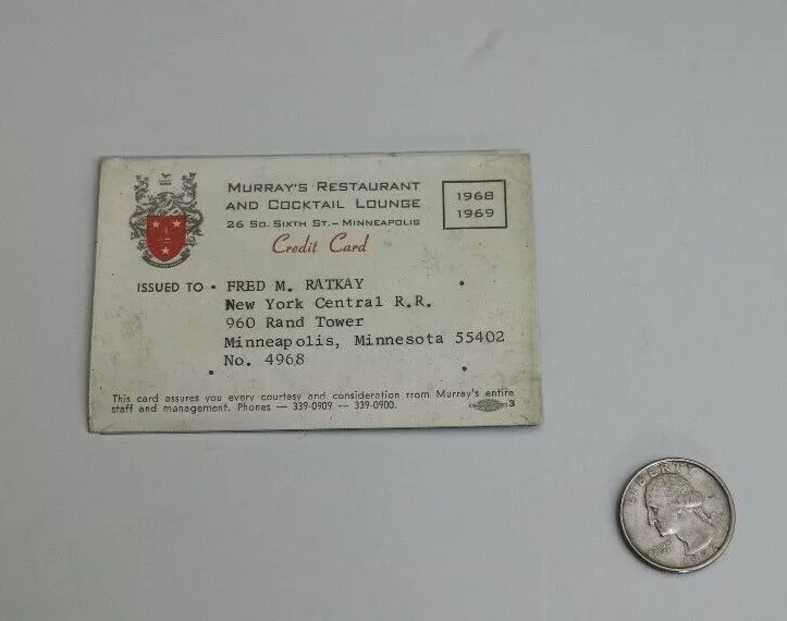 RARE MURRAY`S RESTAURANT & COCKTAIL LOUNGE CREDIT CARD RAILROAD AFFILIATED 1968 - Image 2 of 3
