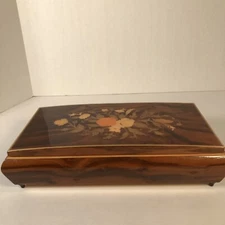 REUGE Jewelry Music Box Inlaid Wood Marquetry Italy Swiss Movement 12.5x7x3 In