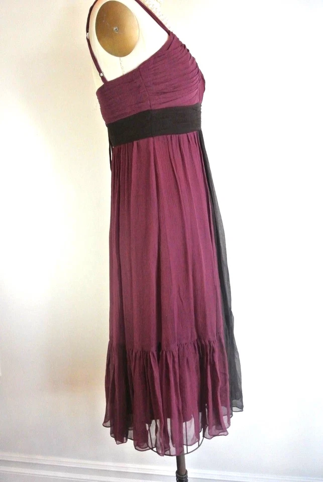 BCBG Vestido Rojo Borgoña 6 Seda Arrugado Cóctel Bebé Muñeca Hasta la Rodilla *123 Foto 4 de 4
