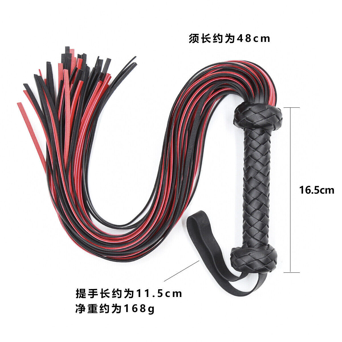 Fetishs Black&Red PU Leather Whip Flogger Handle Spanking Paddle Knout Flirts