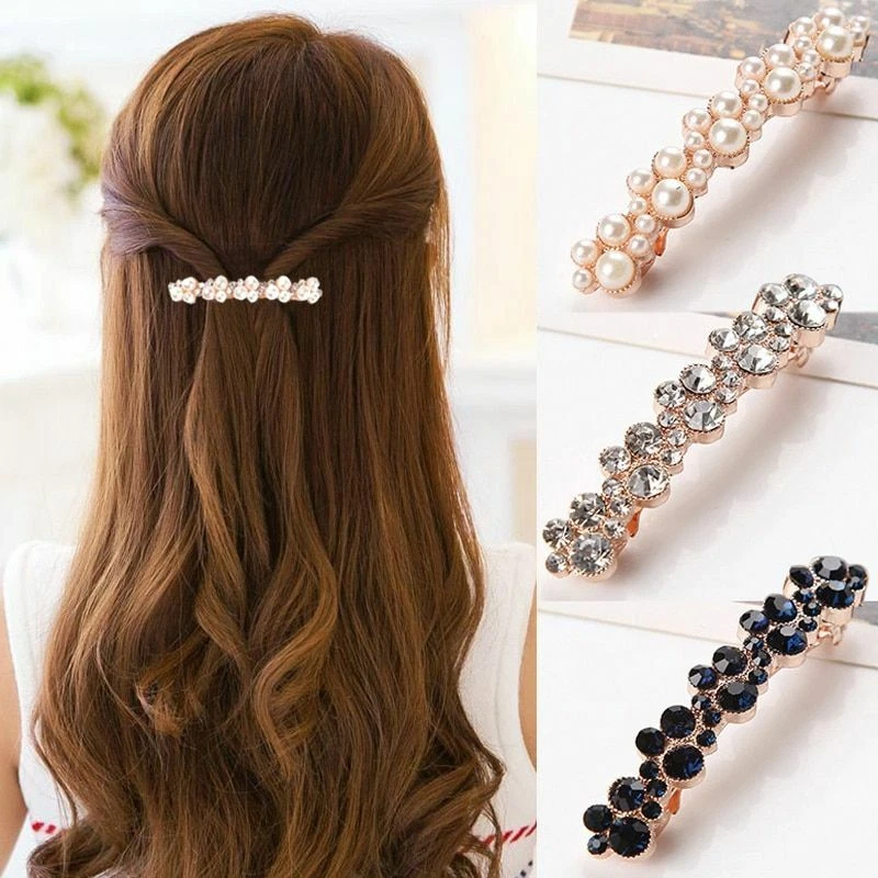 Elegant Women Hairpin Barrette Bobby Pearl Crystal Hair Clip Hair