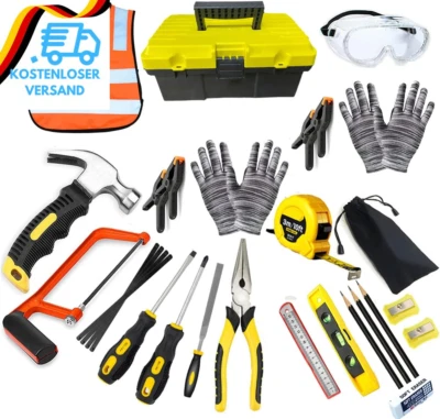 Qeeheng Kinder-Werkzeug-Set, Holzbearbeitungswerkzeug-Set, 30 Stück Baumeister K