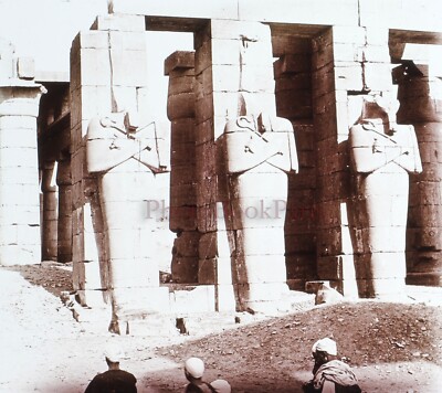 Ägypten Luxor Tempel des Osiris Koloss um 1920 Foto Glasplatte Stereo Vintage