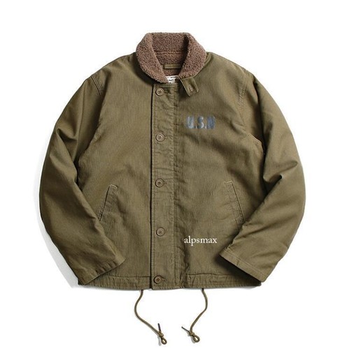 Vintage Navy N-1 Deck Jacket Men's Cotton Short Jacket Coats Fleece Parka - Picture 16 of 44