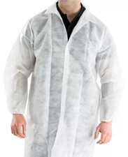 NON WOVEN DISPOSABLE SAFETY FOOD HYGIENE VISITOR COATS 50 SML, M,L, XL
