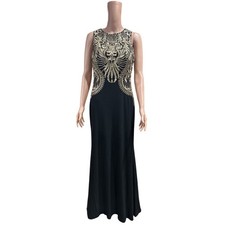 Besty & Adam Womens Dress Sleeveless Long Gown A23692 Black/Gold Size 2