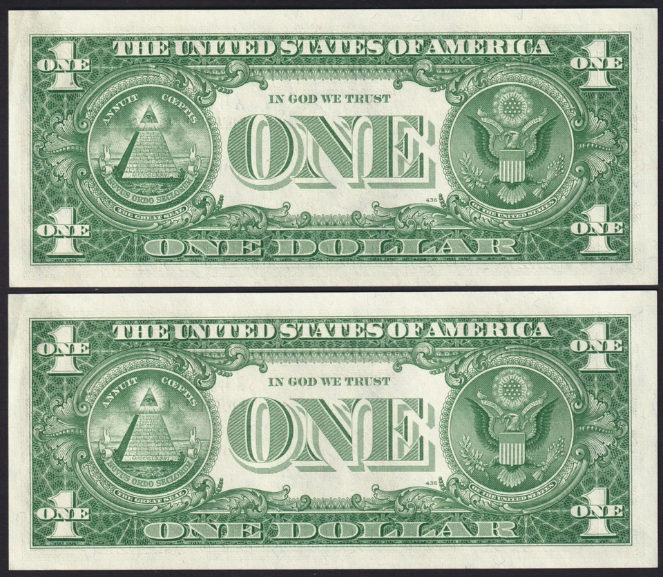 USPC TWO (X2) FR 1621 $1 1957B SILVER CERTIFICATES, UNC (GEM) WITH SEQ SERIAL#'s - Image 2 of 4