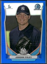 Jordan Foley 2014 1st Bowman Draft #CDP128 Chrome Blue Refractor /399 Yankees