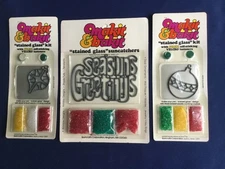 Vintage Makit Bakit Seasons Greetings and Two Ornaments Suncatcher Craft Kits