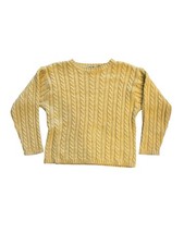 Vintage Eddie Bauer Heavy Chunky Cable Knit Sweater 100 Cotton Yellow S