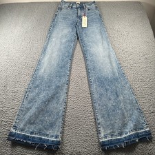 Alice  Olivia Jeans Womens 24 High Waist Wide Flare Rocky Blues Frayed Hem