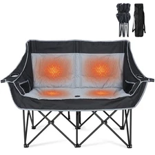 Oversized Heated Double Camping Chair,Folding Fully Padded with Carrying Bag