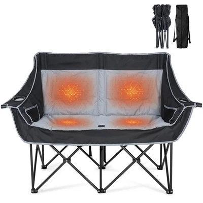 MEULBATY Oversized Heated Double Camping Chair,Folding Fully Padded with Carrying Bag