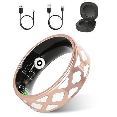 Silver Fitness Smart Ring Health Tracker w/ Magnetic Charging Cable -Monitor