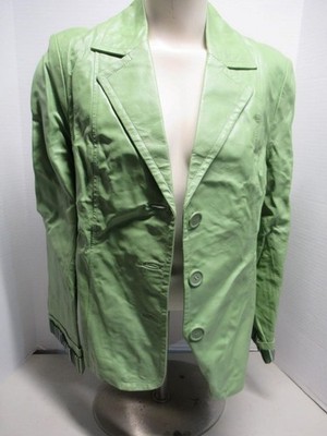 NWT Dialogue Women's Green Leather Jacket size Medium Lined CL27