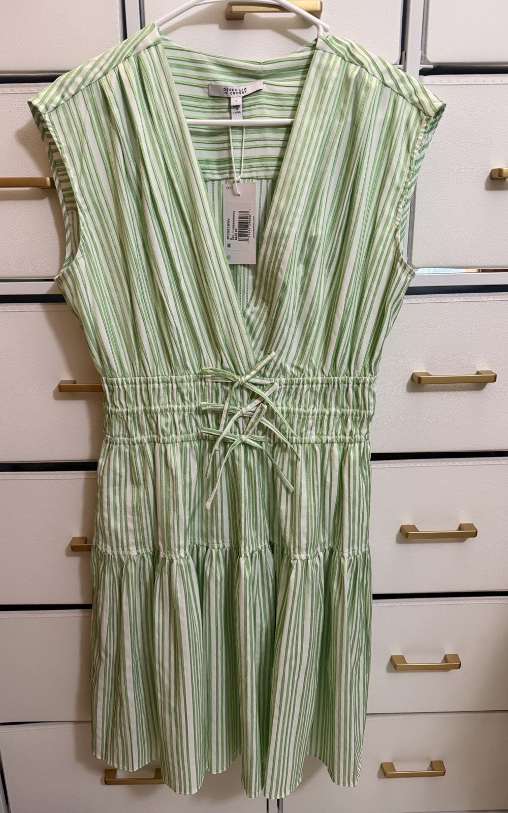 Derek Lam 10 Crosby Tora Pintuck Women’s Kelly Green Stripe Shirting Dress 6