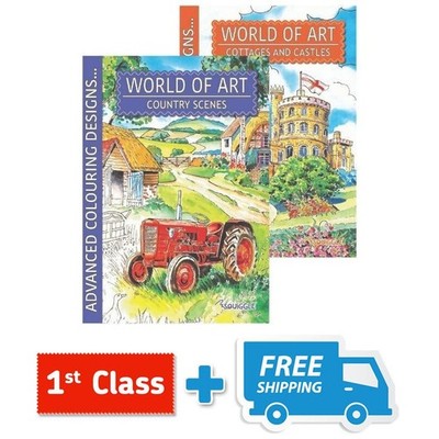 2 X Country Scenes, Castles & Cottages Advanced Colouring