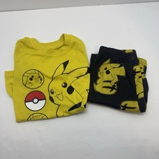 Pokemon Pajamas Set Pikachu Pants T Shirt Shorts Boy Girl 4/5 Black Yellow