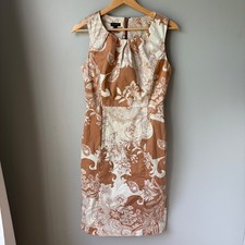 Talbots Womens Brown Cream Paisley Floral Sheath Dress Size 2 Sleeveless Cotton