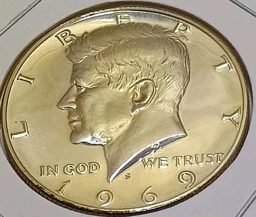 1969 S PROOF 40% SILVER KENNEDY HALF DOLLAR *FREE SHIPPING* IN 2x2 Coin Flip