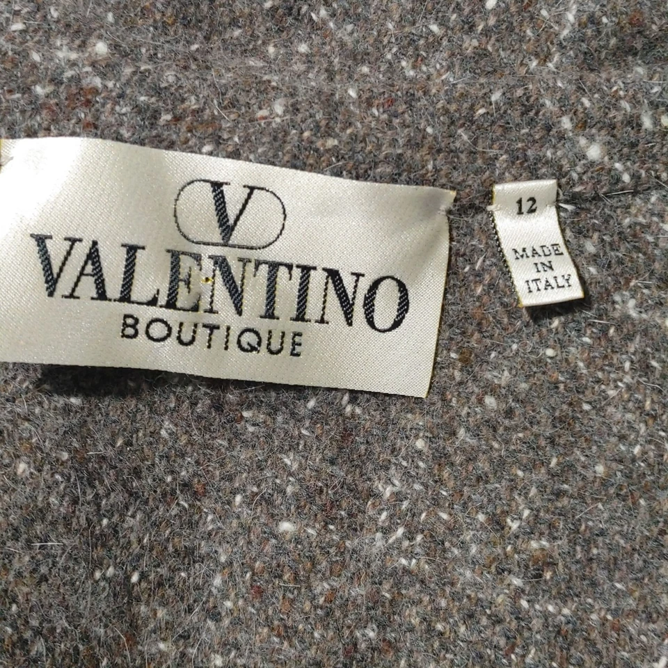 Conjunto Traje Falda Valentino Talla 12 Lana Mezcla Angora Marrón Tweed Italia Autenticado Foto 4 de 4