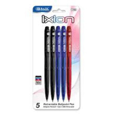 BAZIC Ixion Assorted Color Retractable Pen (5/Pack) [1769]
