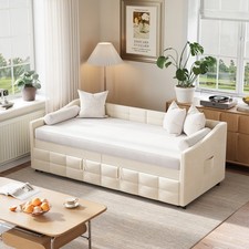 Polsterbett Ausziehbares Schlafsofa 90x200 cm mit Lattenrost 2-Sitzer Sofabett