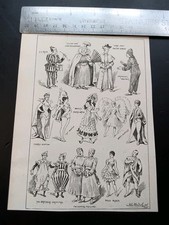 Victorian Theatre Performers Costume Illustration Stage Characters c1890 Print