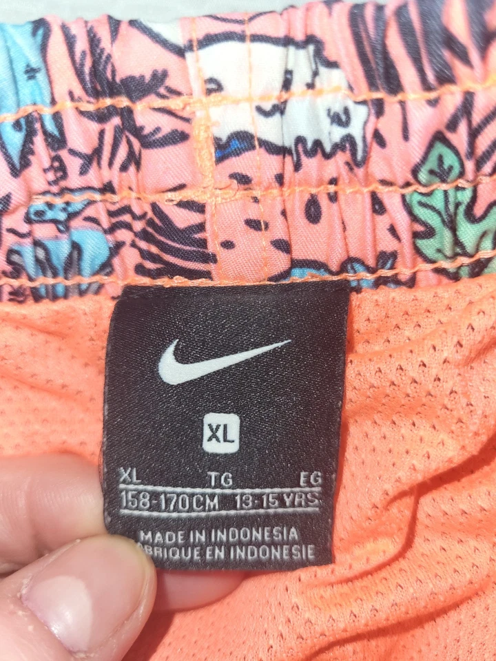 Nike Boys Shark Graphic Print Swim Shorts Pink Multicolour Elastic Waist XL - Image 2 of 3