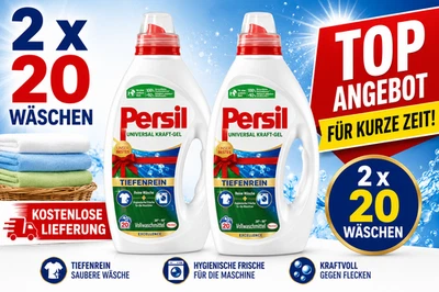 Persil Universal Kraft-Gel Flüssigwaschmittel für weiße & helle Wäsche, 2x 20 WL - Bild 1 von 4