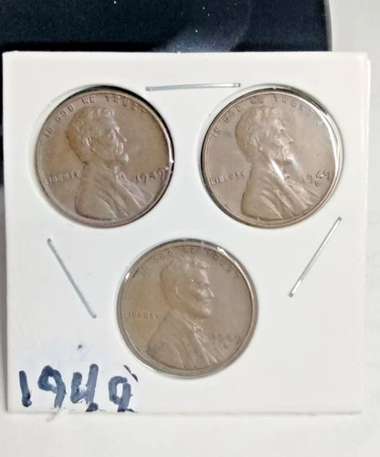 1949 P, D, & S - Lincoln Wheat Cents set of 3 coins. Very Good / Fine condition