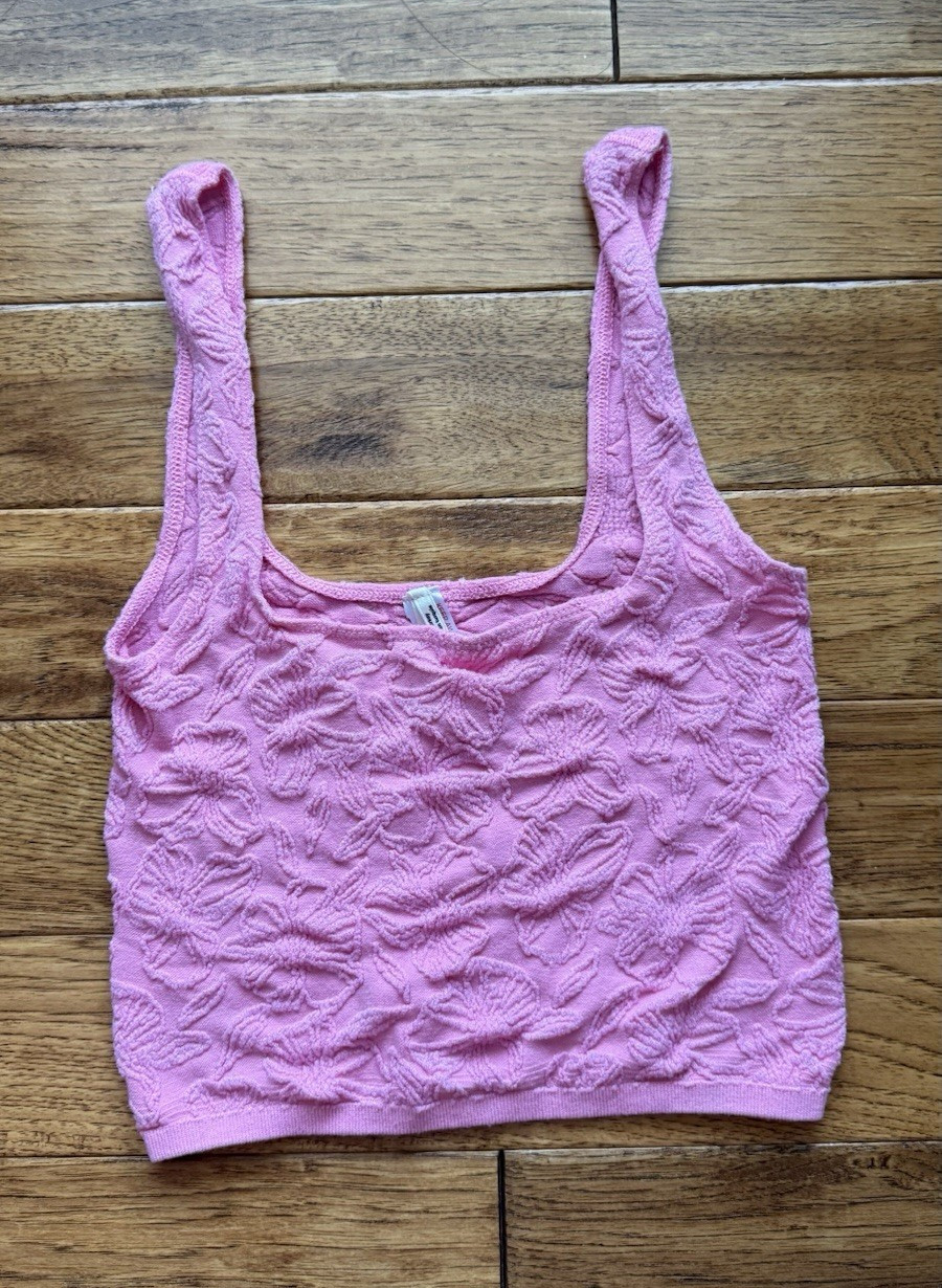 By Anthropologie Pink Textured Knit Scoop Neck Wide Strap Tank Top XS