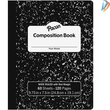 Durable Wide Ruled Composition Book, 60 Sheets - Elegant Black Marble Design