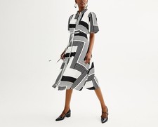 Nine West Black & White Print Satin Balloon Sleeve Midi Dress w/Tie Size XXL 20