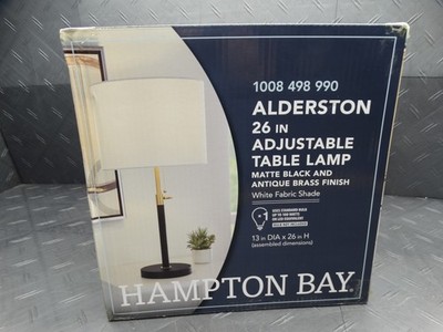 Hampton Bay Alderston 26 in. Matte Black and Antique Brass Adjustable Table Lamp