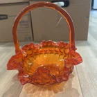 Vintage Amberina Fenton Glass Basket Thumbprint Design