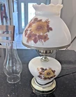 Vintage Floral Milk Glass Table Lamp 16” Cottage Farmhouse Flower Pattern Works