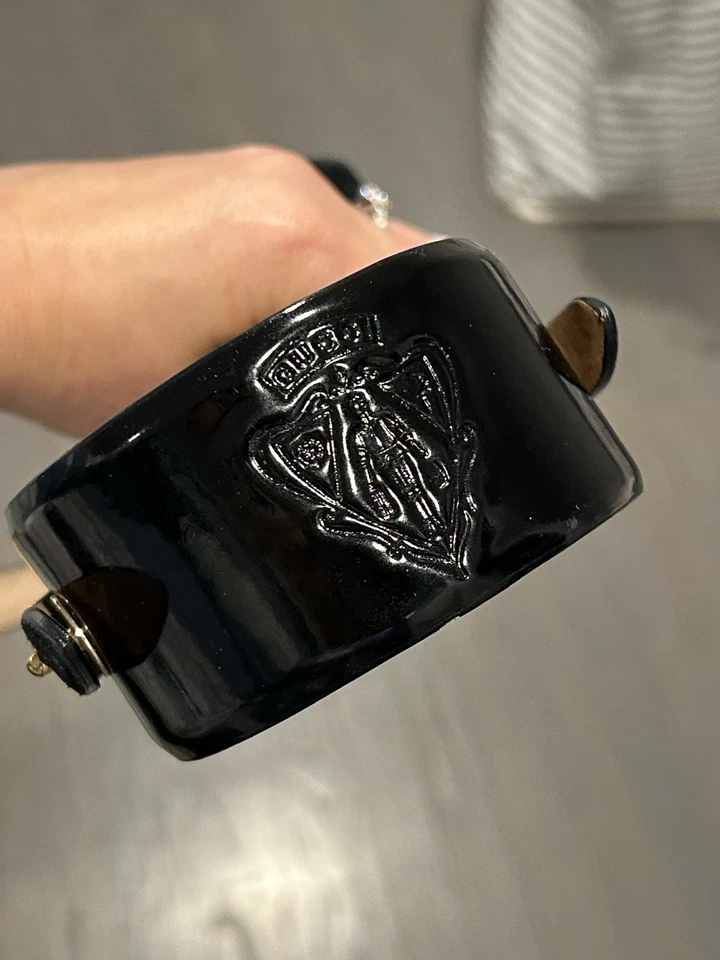 Подлинный GUCCI черный лакированная кожа и замша истерия ремень логотип Sz 34 - Изображение 2 из 4