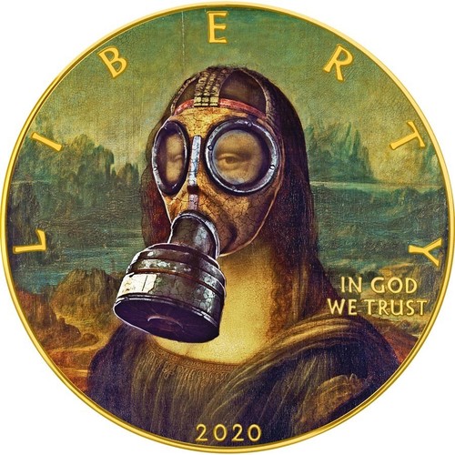 RARE 57p American Silver Eagle MONA LISA GAS MASK COVID CORONAVIRUS 2020 Liberty
