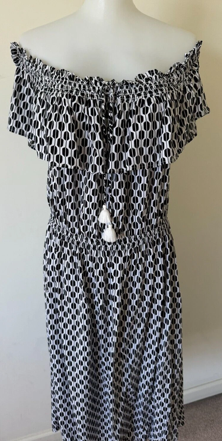 Abito a tracolla Kate Spade New York Arrow taglia XL nero bianco