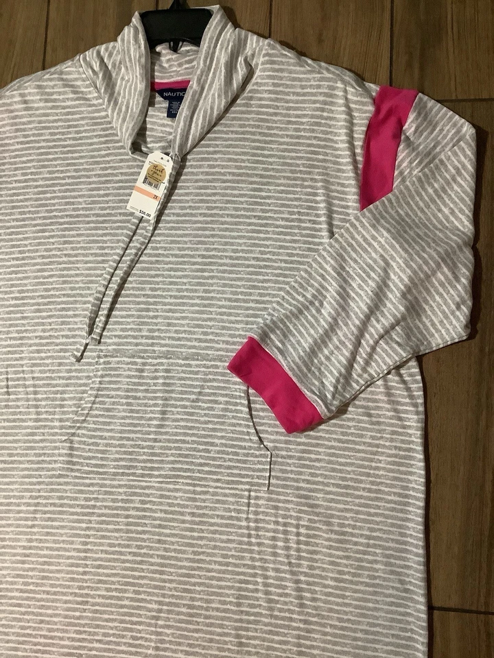 Vestido a rayas gris manga larga a rayas Nautica Sleepwear para mujer talla grande 2X Foto 2 de 4