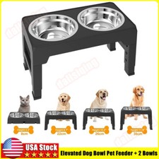 Elevated Raised Dog Bowl Stand with 2 Stainless Steel Bowls 4 Adjustable Height