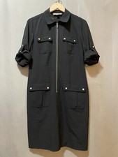 NWOT Michael Kors Women Collared Roll Tab Sleeve Zip Front Shirtdress SZ L Black
